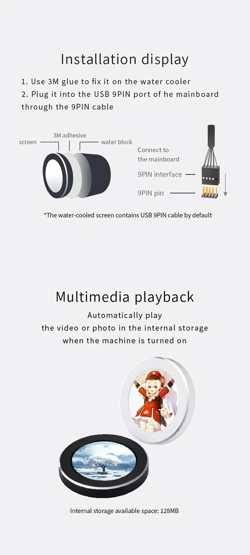 2.1 2.8 Inch IPS Secondary Screen 480x480 USB Water-Cooled Round LCD CPU GPU RAM HDD Monitoring NO AIDA64 MINI PC Gamer Display