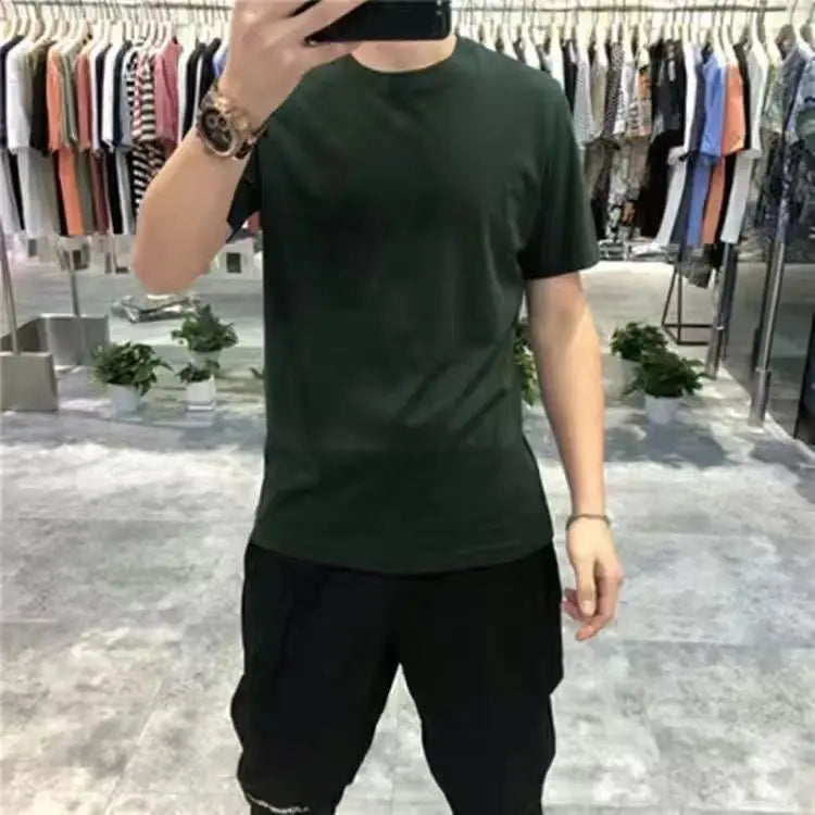 Vintage Daily Stand Neck T-shirt Men's Solid Patchwork Button Trendy Temperament Simple Cotton Long Sleeved Top JJ356