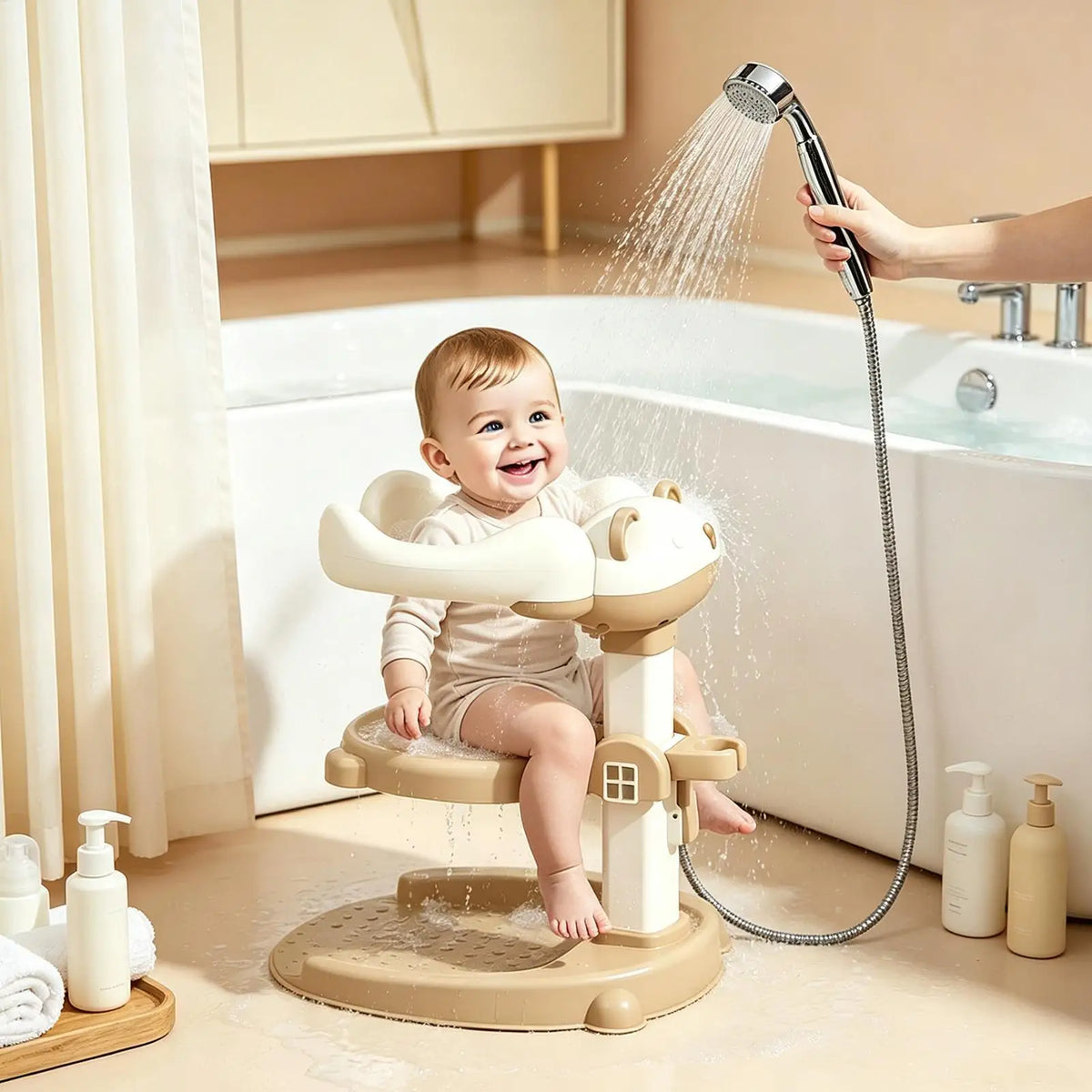 Adjustable Baby Shower Stand Detachable Infant Bath Support With Non Slip Base Toddler Bathing Helper For Baby Body Washing Home