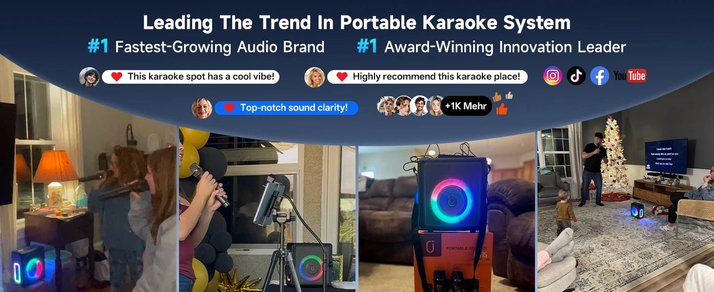 Karaoke Machine, Portable Bluetooth 5.3 Speaker with 2 Wireless Microphones for Adults, Supports TWS/TF Card/USB/AUX/Live