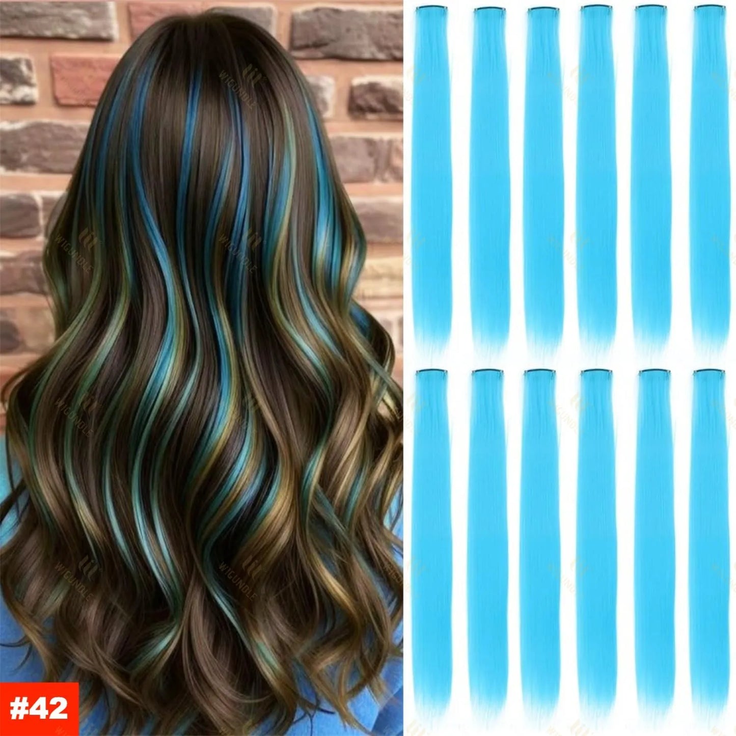 18 Color Clip Style Hair Extensions 22 Inch Color Hair Extensions High Gloss Long Straight Synthetic Wig For Children Women