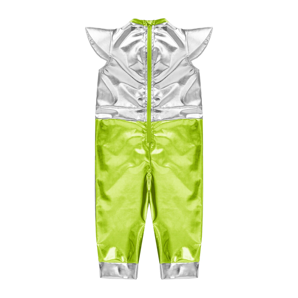 Toddler Boys Girls Metallic Alien Dress-up Costume Jumpsuit Halloween Outer Space Party Cap Sleeve Shiny Romper for Photography