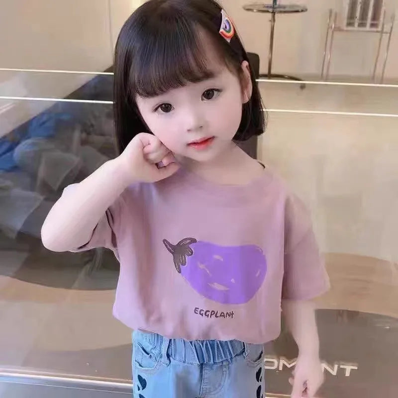 Baby Girls Boys Short Sleeved T-shirt Kids Cotton Top Tees Toddler Cartoon Print Shirts Summer Children's Clothing Korean Style