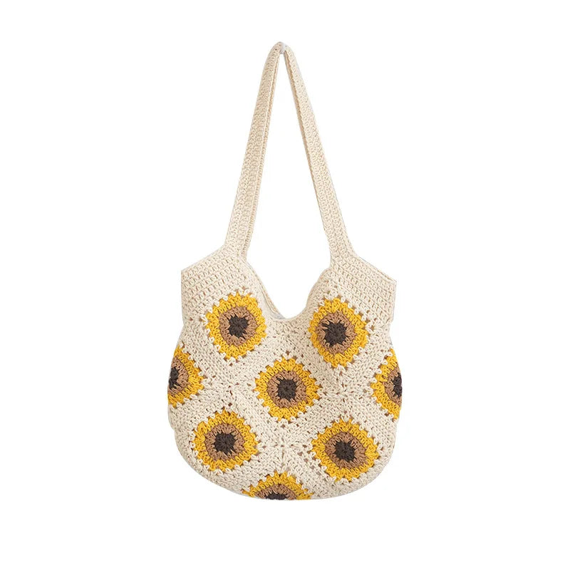 Women Shouder Bag Bohemian Straw Underarm Bag Summer Beach Woven Armpit Bag Hollow Flower Casual Crochet Tote Shopping Bags