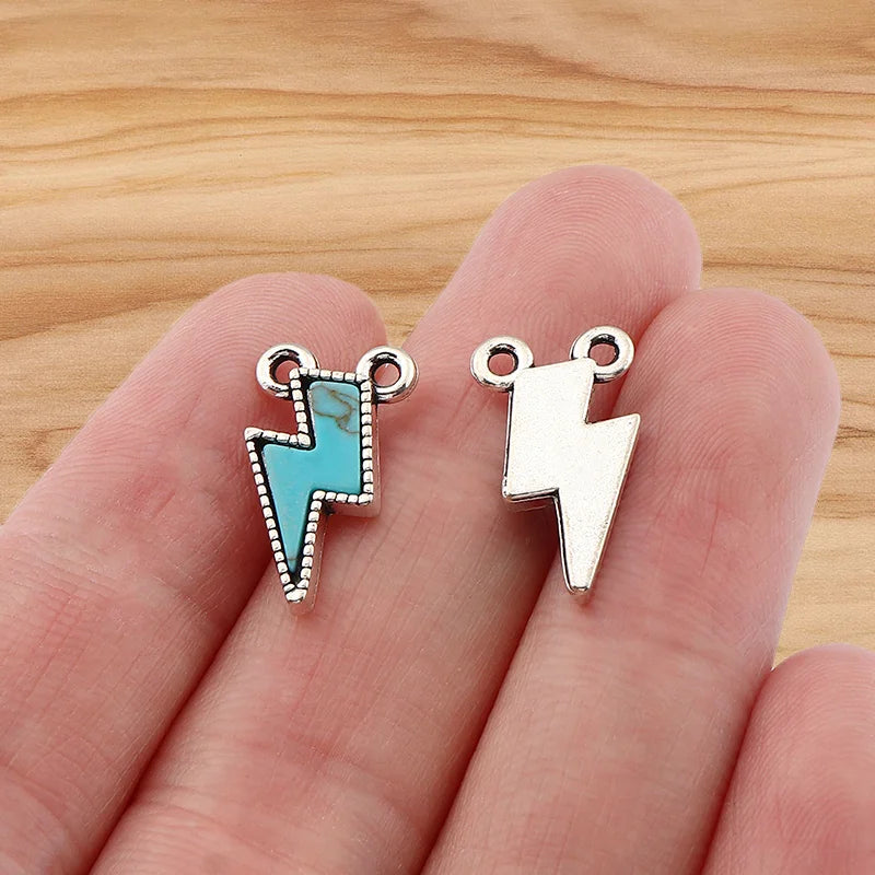 4 Pieces Tibetan Silver Color & Turquoise Crystal Hollow Charms Pendants For DIY Necklace Jewelry Making Accessories