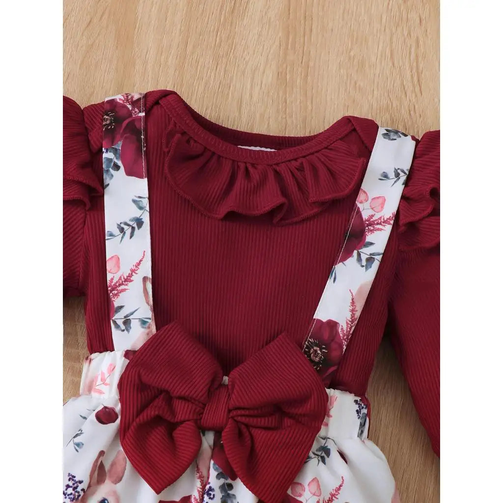 3PCS Clothes Outfits for 1-24Months Newborn&Toddler Baby Girl Long Sleeves Romper+Flower Strap Pants Cute Christmas Costume