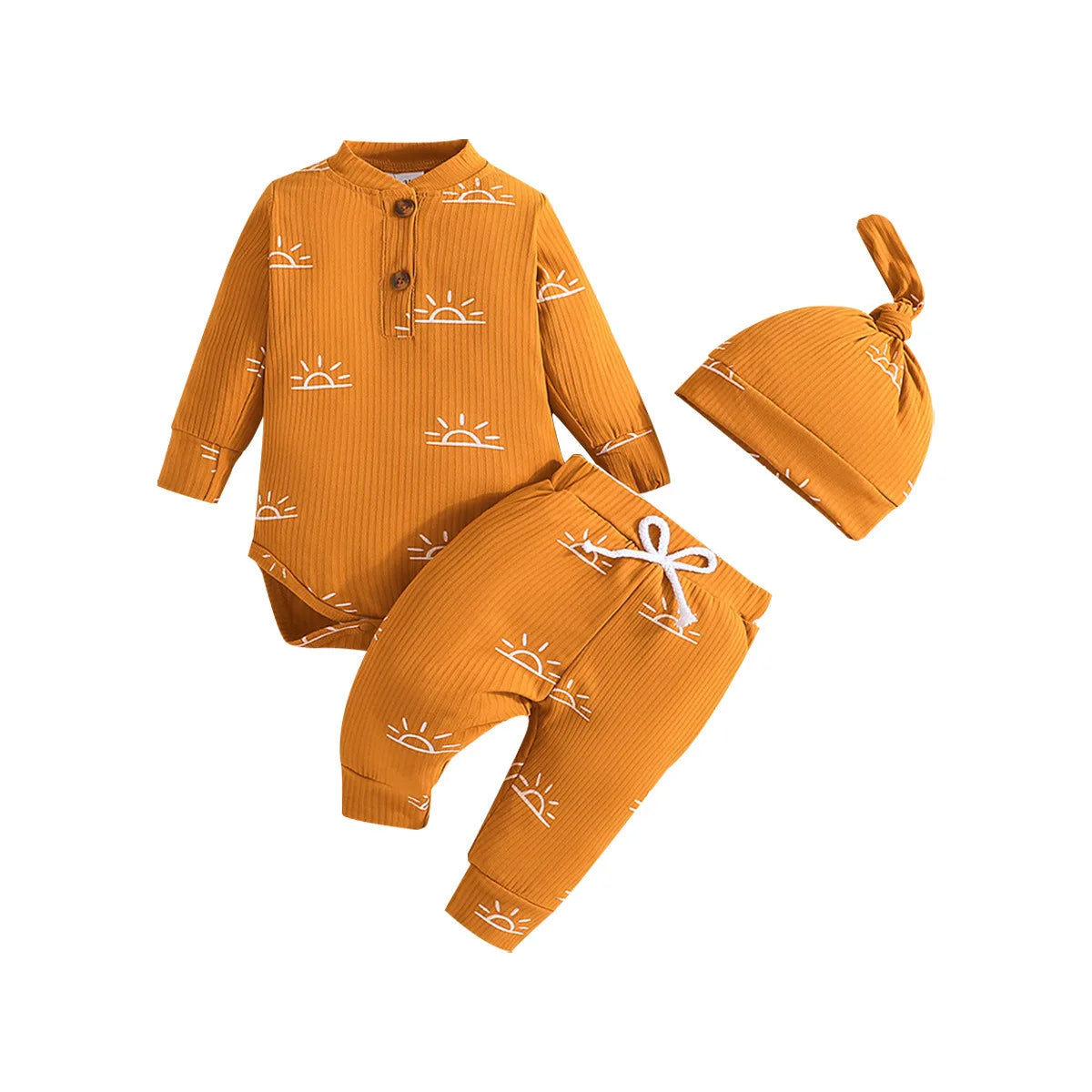 3PCS Baby Boys Clothes Set Spring Autumn Knitted V-neck Romper+infant Pants+hat Newborn Outfits , Newborn Clothing 0-18M