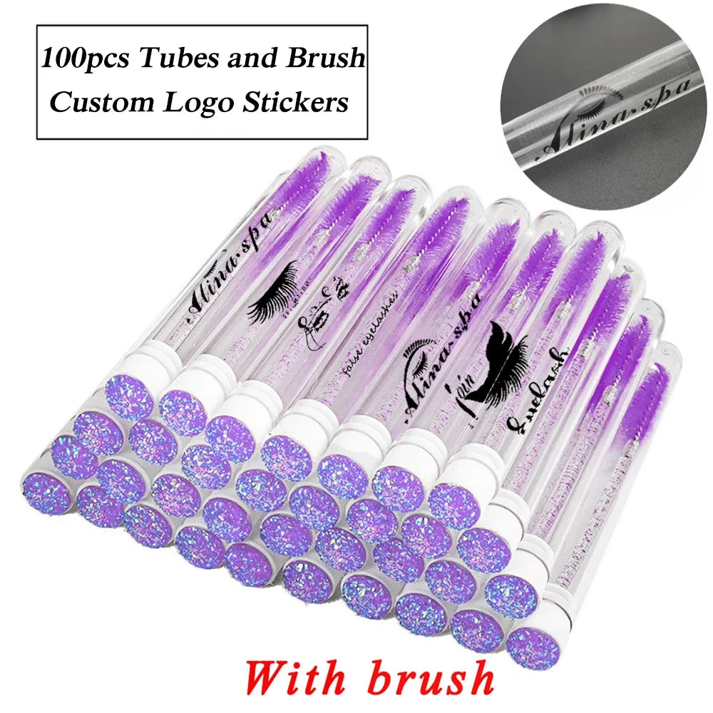Customized Logo Eyebrow Brush Tube Reusable Eyelash Brush Dust-Proof Mascara Applicators Makeup Brush 50/100pcs LAUKISS