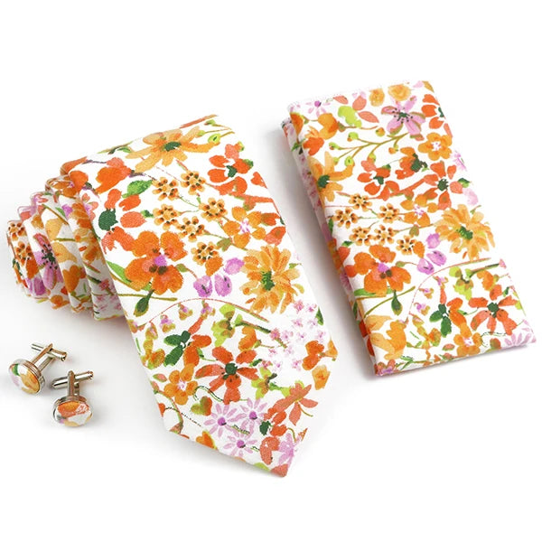 Hot Sell 3PC Chic Elegant Floral Tie Set Pocket Square Cufflinks For Men Women Wedding Party Dinner Suit Tuxedo Accessory Gift