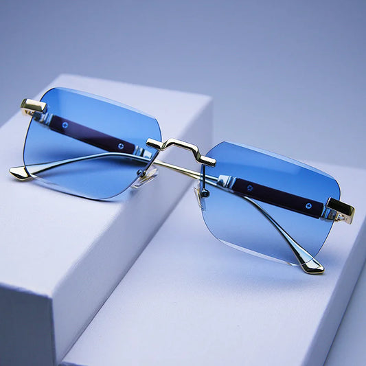 Rimless Sunglasses Rectangle Fashion Popular Women Men Shades New Square Sun Glasses For Female Male Summer Traveling Oculos