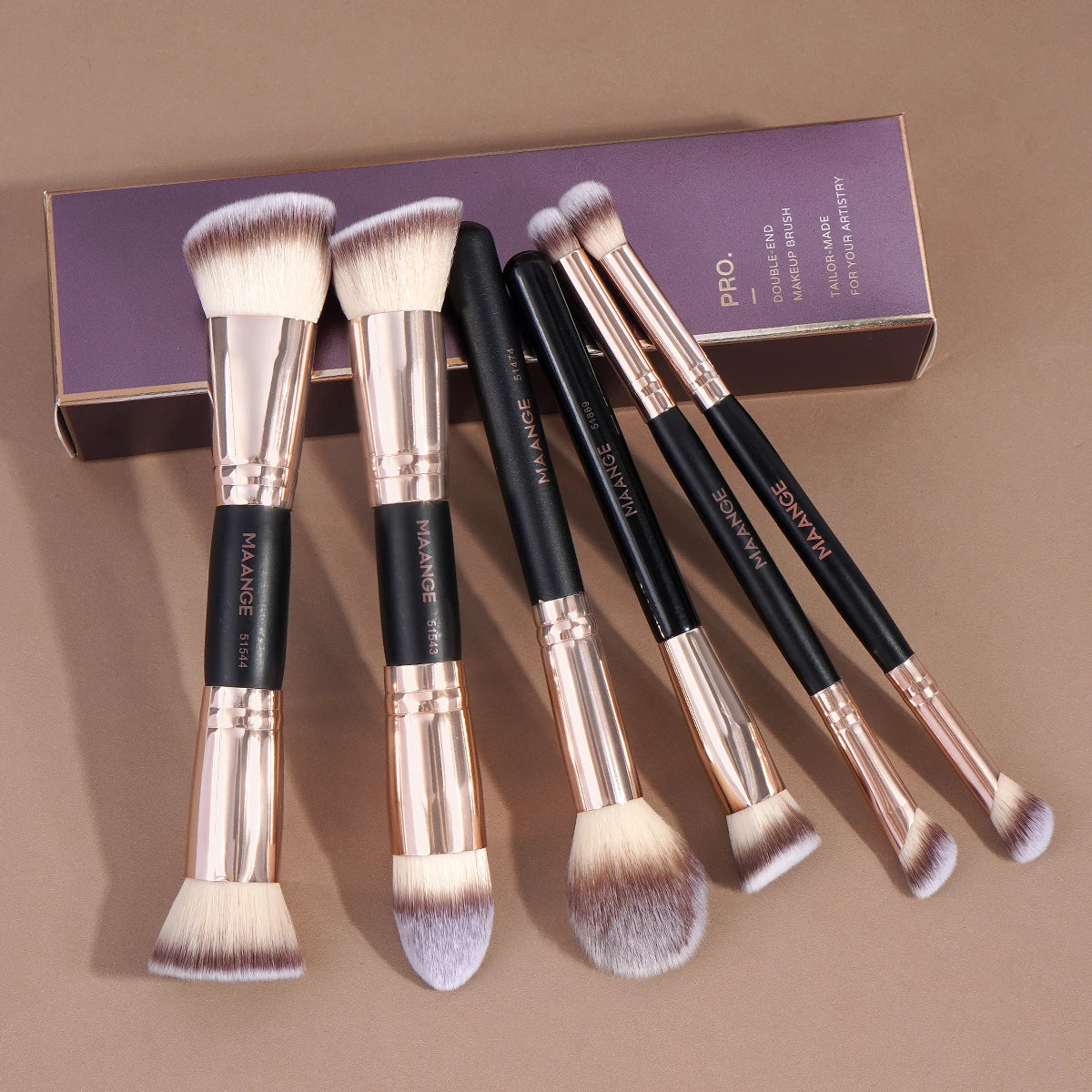 MAANGE Double Head Foundation Concealer Eyeshadow Blush Makeup Brushes Kabuki Mineral Premium Handle Soft Dense Hair for Gift
