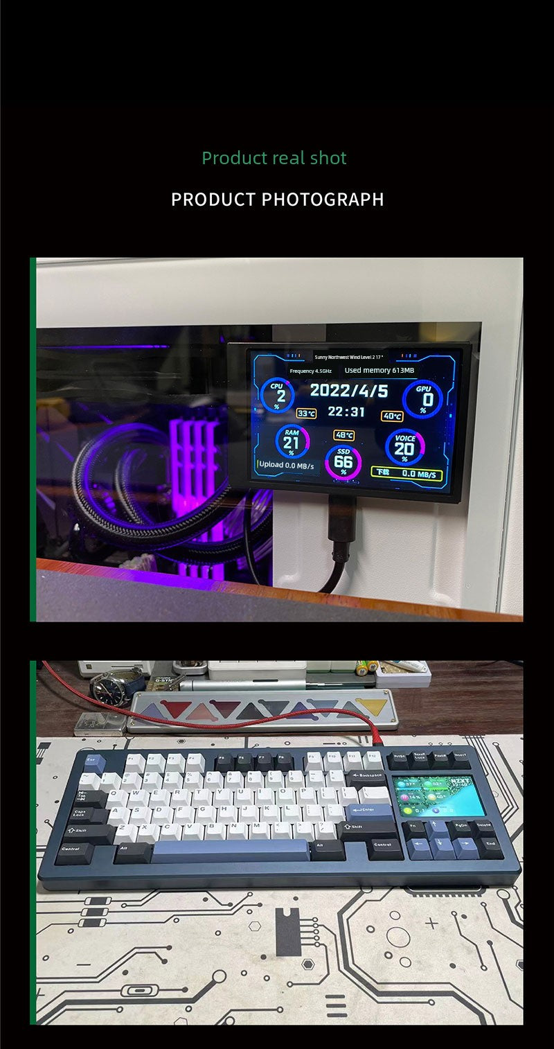 3.5-Inch Computer Status Monitoring Sub-Screen IPs Full View 60fps 480 * 320usb-C Chassis Aida64 Free