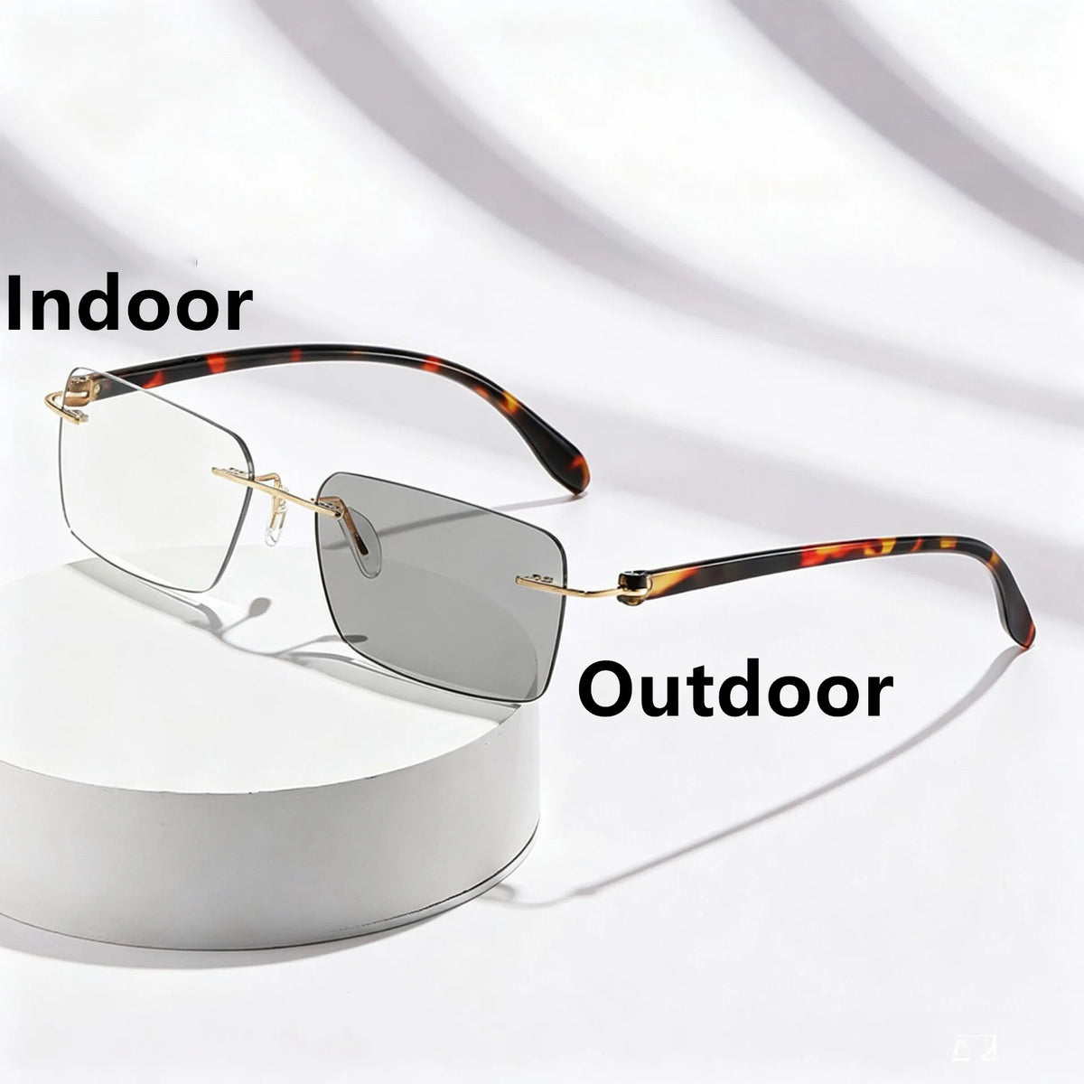 Rimless Photochromic Reading Glasses Auto Color Changing Light Sensitive Presbyopia Glasses Ultralight Frameless Eyeglasses for