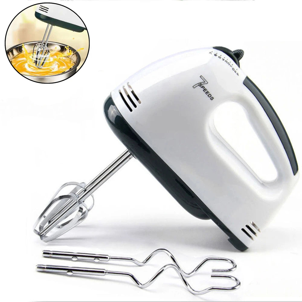 SaengQ Handheld Electric Egg Beater, Household Automatic Mixer, Egg White and Cream Beater, Mini 7-speed White