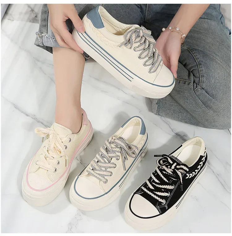 Women Platform Canvas Shoes Height Increasing Chunky Sneakers for Youth Girls Outdoor Trainers Female Ladies Thick Sole Footwear