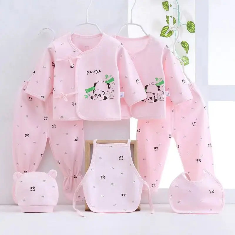 7Piece Sets Spring Autumn Newborn Girls Boy Clothes Cartoon Panda Cute Cotton Soft Tops+Pants+Hat+Bibs Baby Newborn Items BC1228