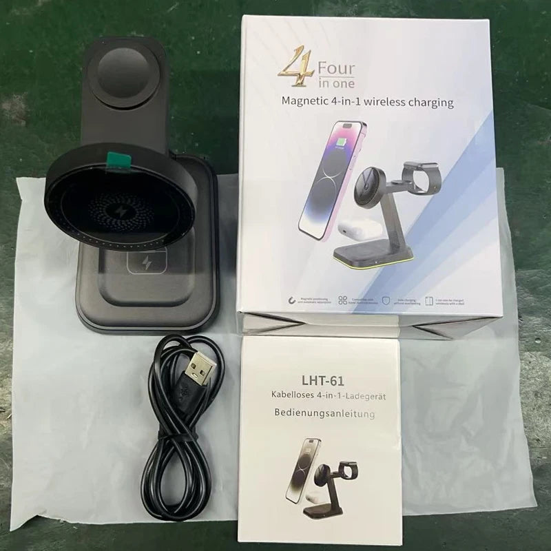 3 in 1 30W Smart Watch Earphone for iPhone 17 16 15 14 13 12  Fast Universal Magnetic Phone Stand Wireless Charger StationHolder