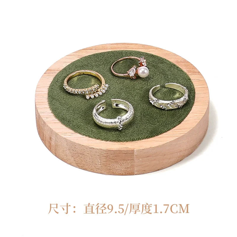 Solid wood green velvet jewelry display stand ring stud necklace pendant bracelet storage and display stand