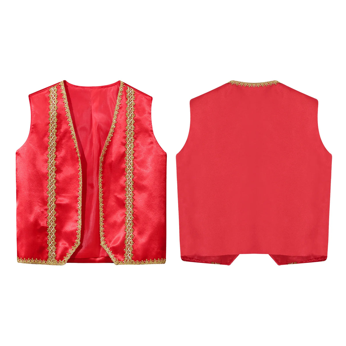 Kids Girls Boys Medieval Steampunk Costume Arabian Prince Sleeveless Golden Trim Waistcoat Vest Halloween Cosplay Fancy Dress Up