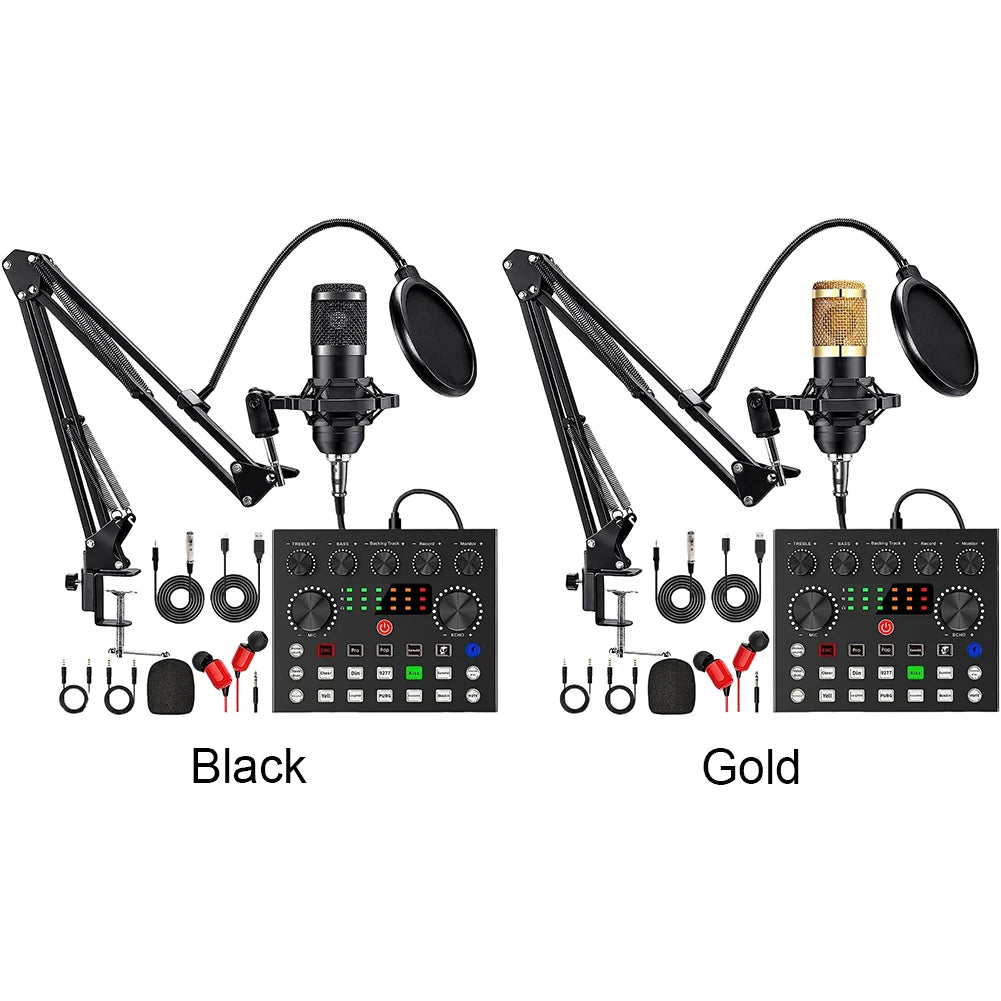 Podcast Equipment with BM800 Microphone and V8 Sound Card Podcast Microphone Bundle for Recording Broadcasting Live Streaming