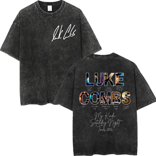 Vintage Washed Luke Combs Tour 2026 Merch T-shirts Men Women Fashion Y2k Oversized T-shirt Summer Casual Short Sleeve T Shirt