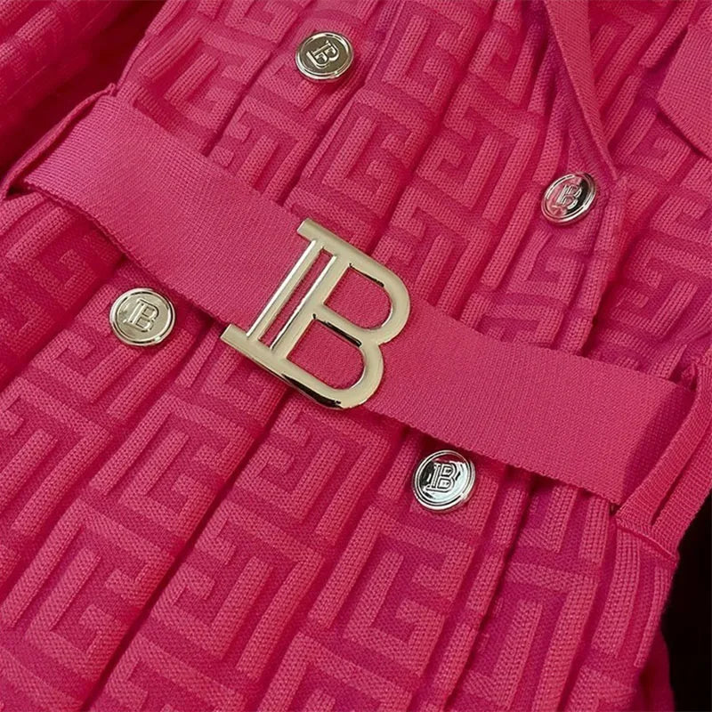 2025 Autumn Winter High-Grade Suit Collar Knitted Dress Women Fashion Double-Breasted Middle Long Over-The-Knee Sweater Vestidos