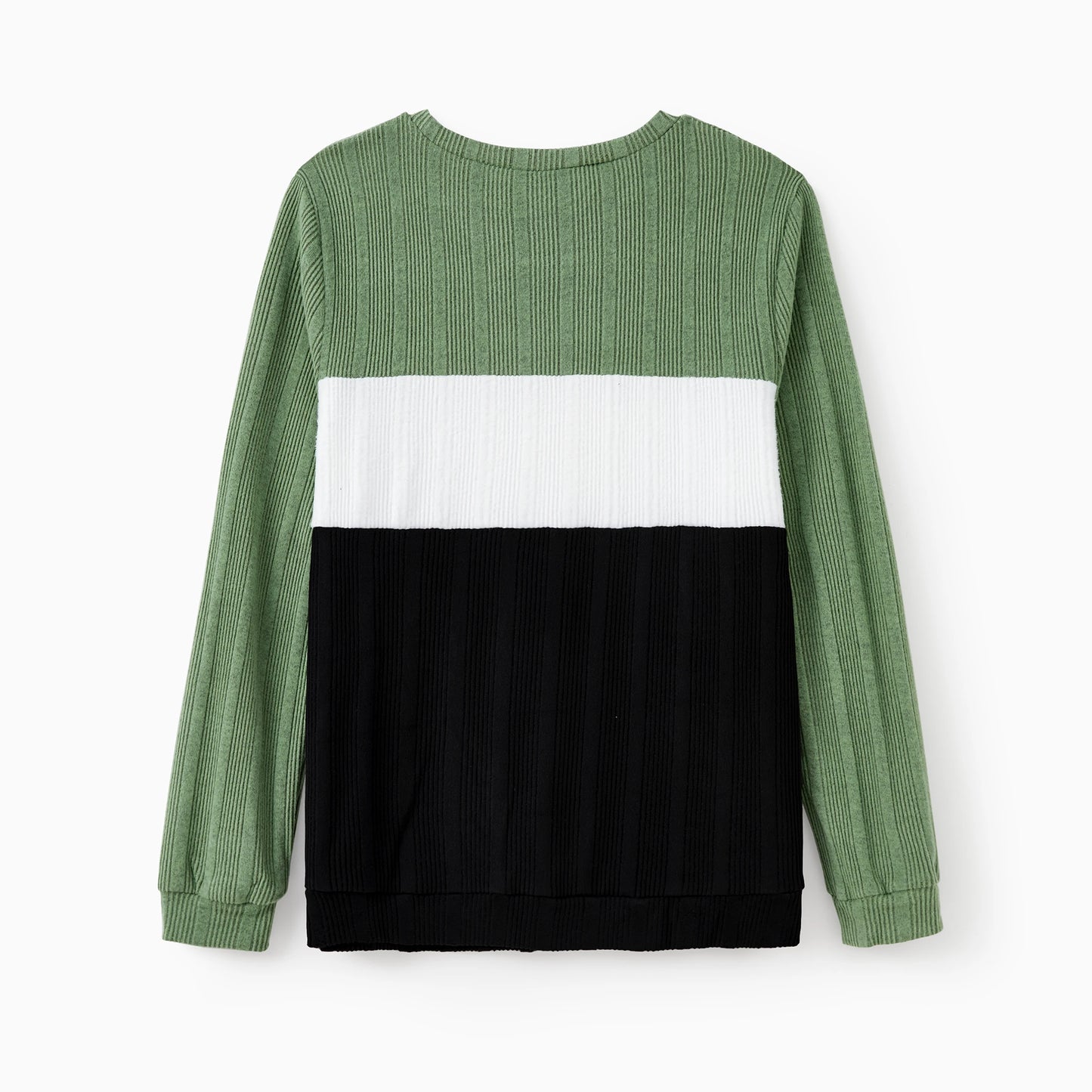 PatPat Family Matching Sets Green Color Block Long Sleeves Ribbed Tops/Dress/Romper