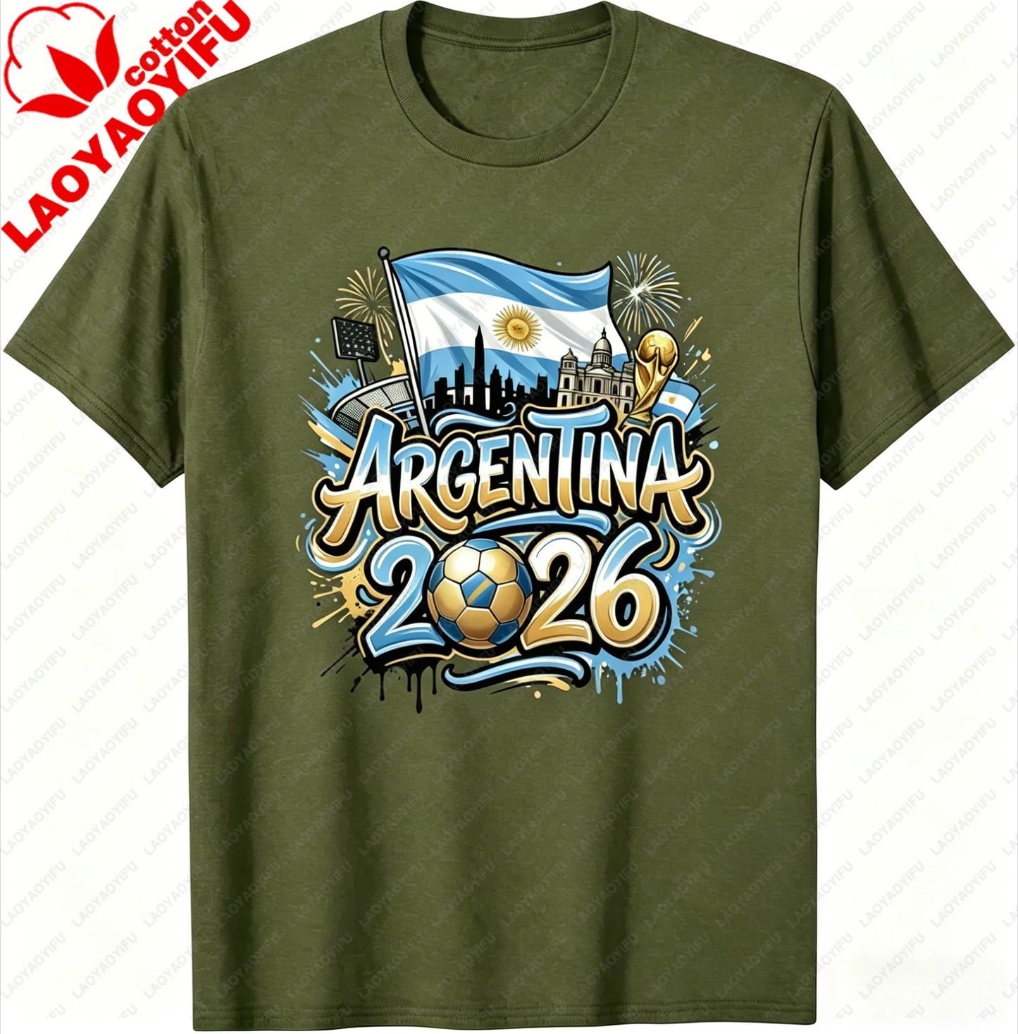 Unisex Argentina 2026 Soccer Tee Vintage Style Graphic Football Fan Supporter Casual Streetwear Top