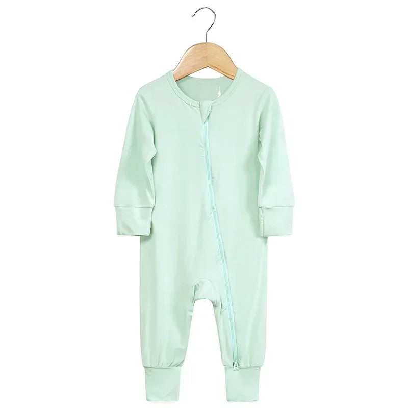 Baby Romper Bamboo Fiber Baby Boy Girl Clothes Newborn Zipper Footies Jumpsuit Solid Long-Sleeve Baby Clothing Pajamas 3 6 9 12M