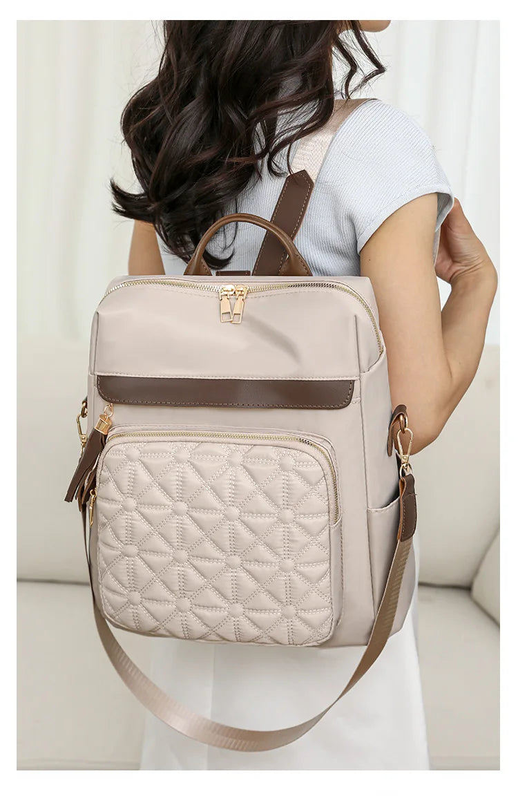 Quilted Embroidery Backpack For Women 2024 New Korean Style Versatile Large Capacity Water-Resistant Leather Shoulder Bags
