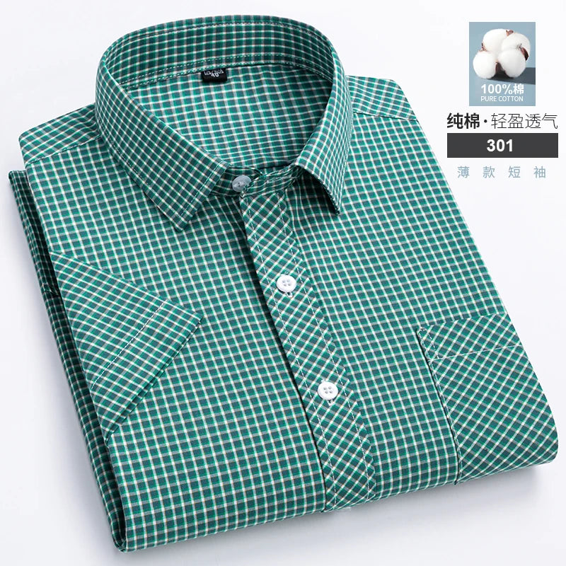 Short Sleeve Shirts For Man Summer England Preppy Classic Checked Clothing New Fashion Plaid Cotton Businessman Casual Shirts