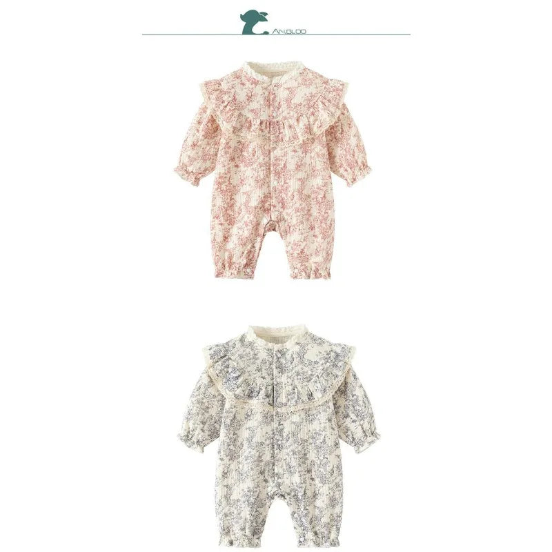 Bellbell Infant Baby Girl Rompers Early Autumn Floral Printed Toddler Kid Girl Jumpsuits 6-24M Newborn Girls Bodysuits with Hats