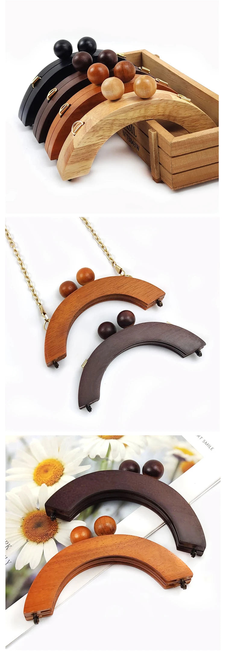 Deepeel Wooden Bag Handle 14/20cm Purse Frames Kiss Clasp for Handbags Wallet DIY Handmade Sewing Brackets Bags Accessories