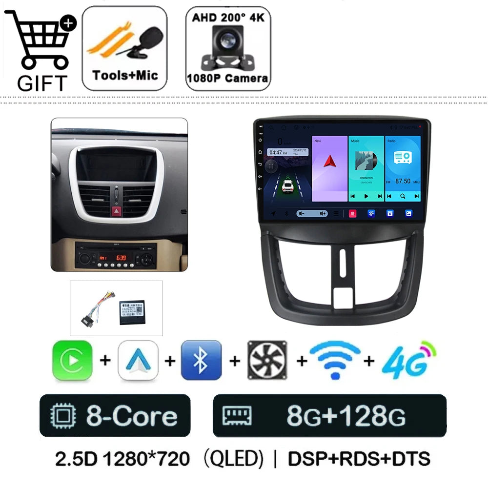 Car Radio For Peugeot 207 2006 - 2015 Multimedia Video Player Navigation Stereo GPS Android 14 wireless Carplay DSP RDS 5G WIFI
