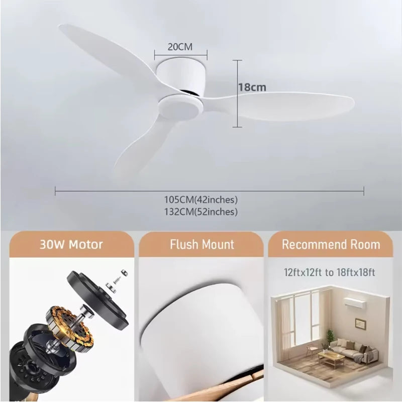 Modern Ceiling Fans No Light DC Motor Remote Control Cooling Fans Low Floor Ceiling Fan Silent Large Home Fan AC95-260V