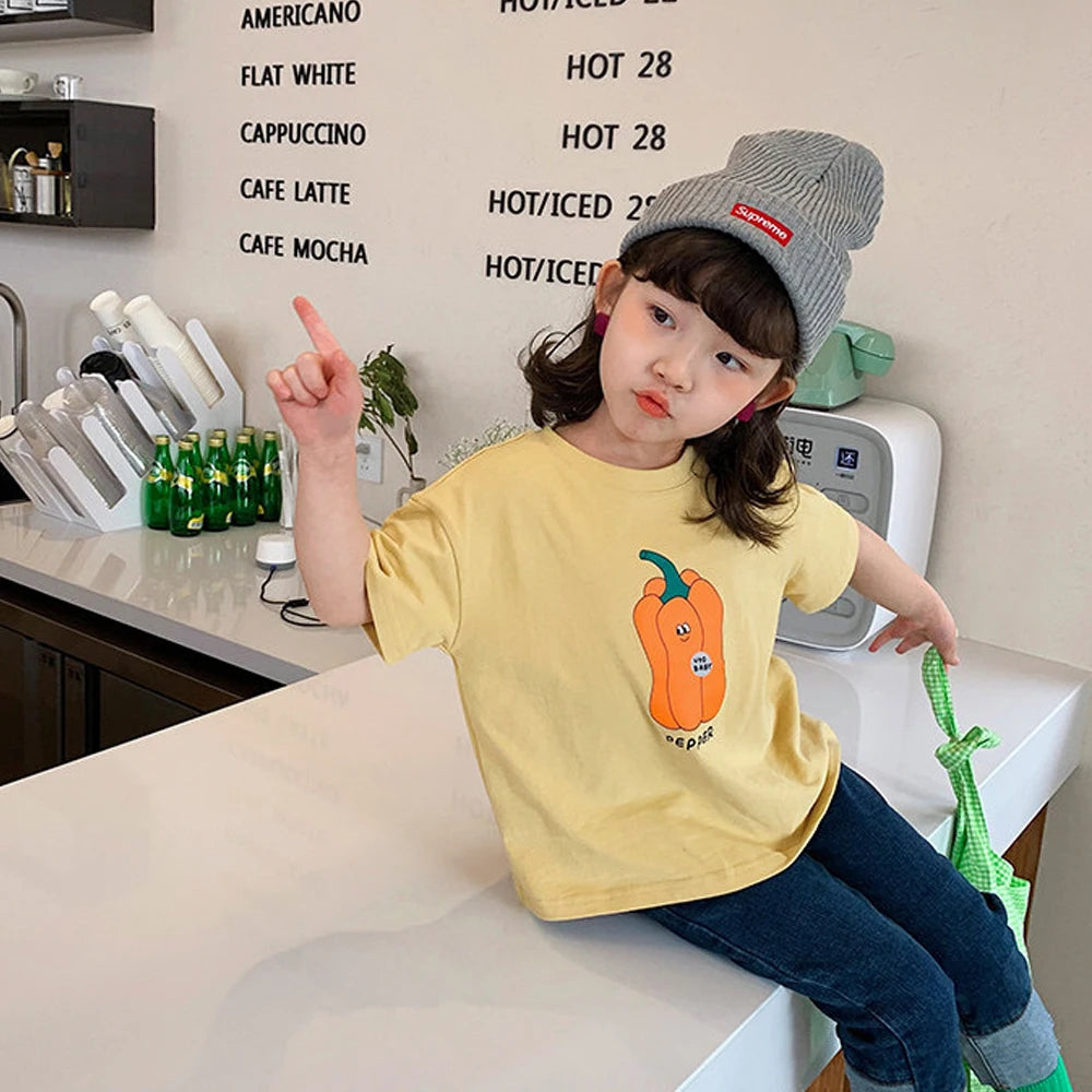 Baby Girls Boys Short Sleeved T-shirt Kids Cotton Top Tees Toddler Cartoon Print Shirts Summer Children's Clothing Korean Style