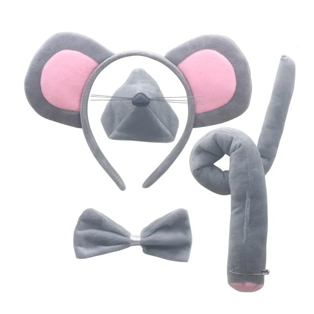 Mouse  Accessory Set Animal Ears Headband Tail Nose and Bow Tie Rat  Accessories Set Birthday Halloween Costume Cosplay