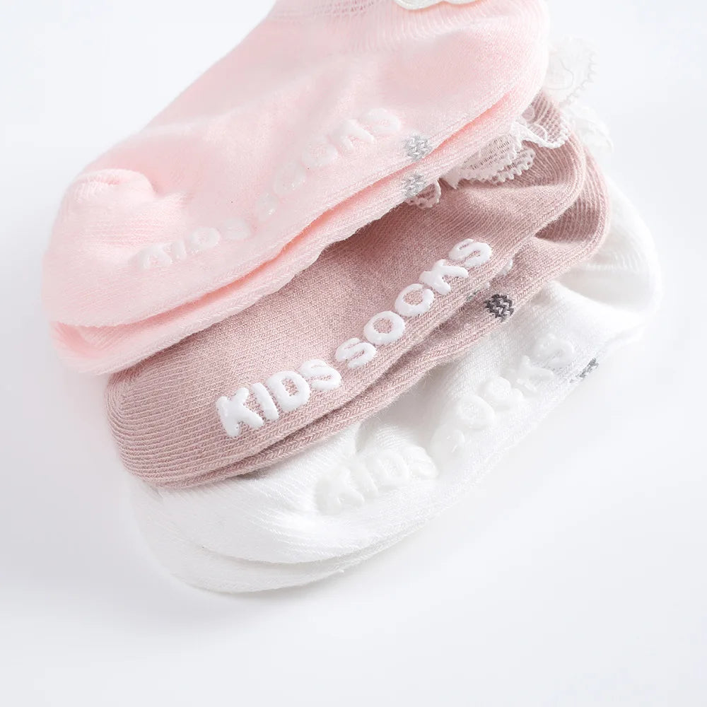 3pairs/set 0-5years Old Cotton Newborn Infant Toddler Socks Baby Cartoon Princess Socks Cute Cartoon Rubber Anti-slip Floor Sock