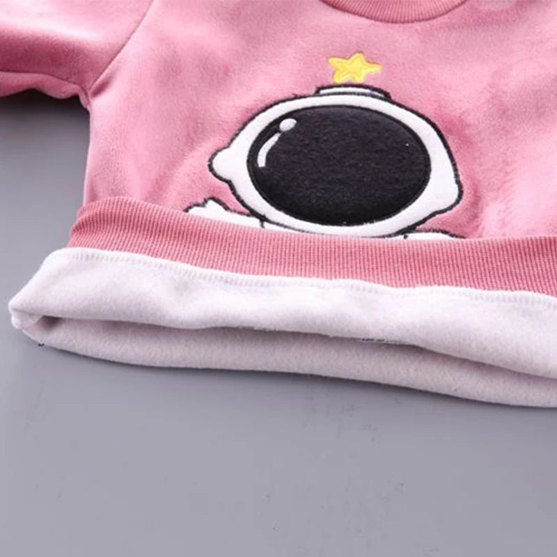 Baby Boys Clothes Sets Autumn Winter Thick Fleece Astronaut Hooded Vest Coat Pants 3Pcs for Kids Casual Outfits Girls Warm Suit