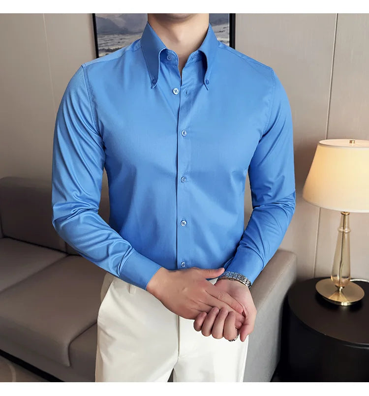 High Quality Versatile Business Casual Shirt Men Korean Fashion Long Sleeved Slim Fit Shirt Office Work Uniform Men Clothing 6XL