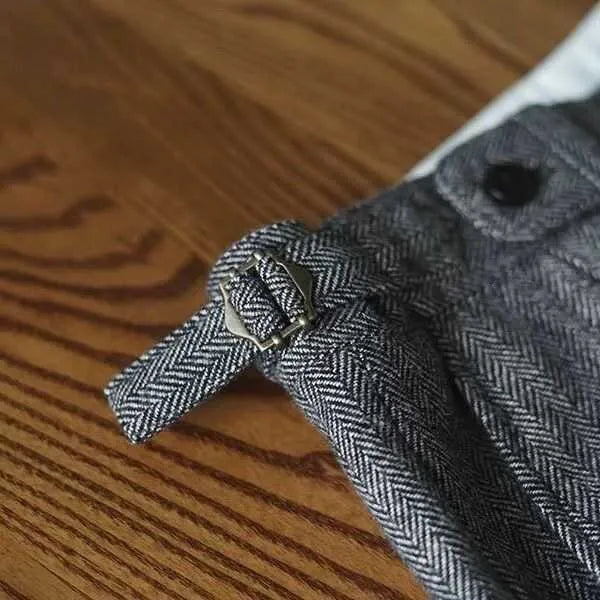 Vintage Naples Wool Herringbone Pants Autumn and Winter American-Style Coarse Twill British Slim-Fit Casual Pants