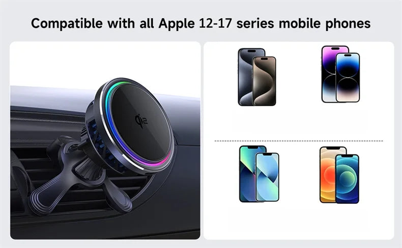 HaaYot QI2 Ice Cooling 25W Magnetic Wireless Car Charger RGB Fast Charging Car Phone Holder Stand For Magsafe iPhone 17 16 15 14