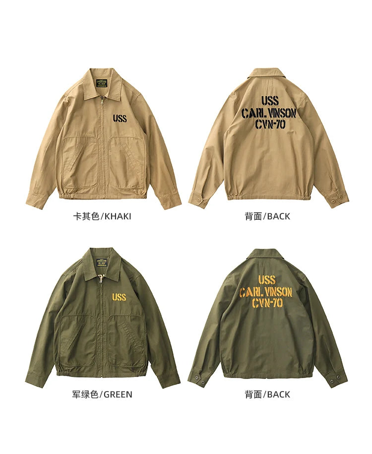 Autumn New American Retro Twill Embroidery Cargo Deck Jacket Men's Fashion 100% Cotton Washed Multi-pockets Casual Loose Coat
