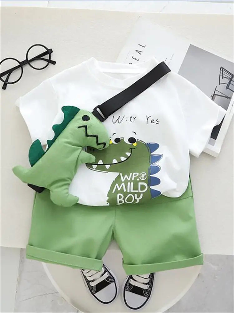 Summer Casual Newborn Baby Boys Toddler Big Dinosaure Short Sleeve Tops Pants 2Pcs/set Cotton Kids Outfits Clothing