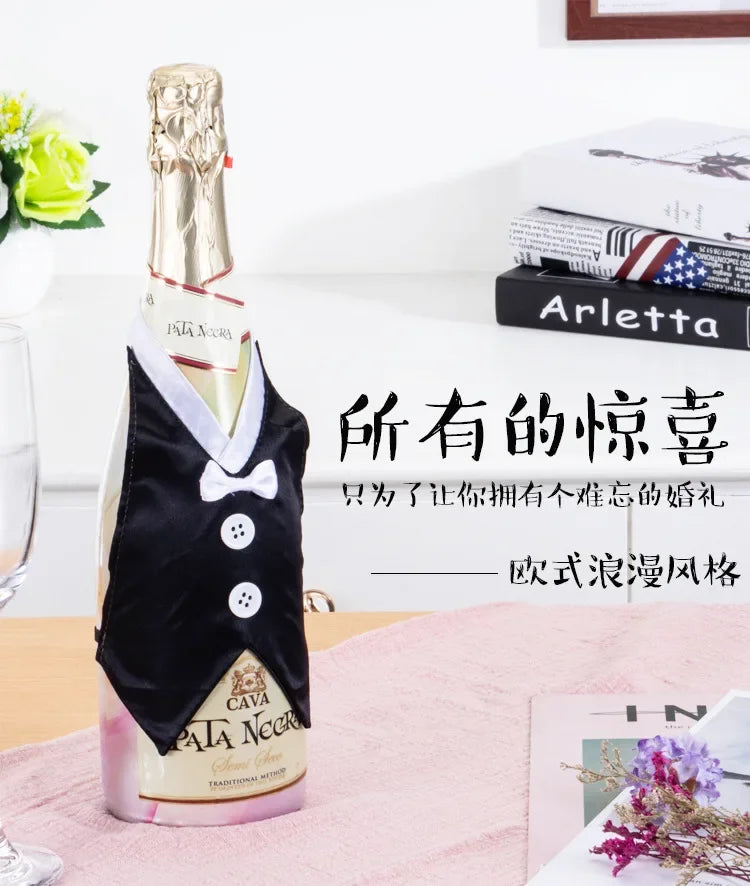 2Pcs Marriage Bride and Groom Wine Cups Wraps Champagne Glass Bottles  Water Cup Cover Wedding Bachelorette Party Decor Cover