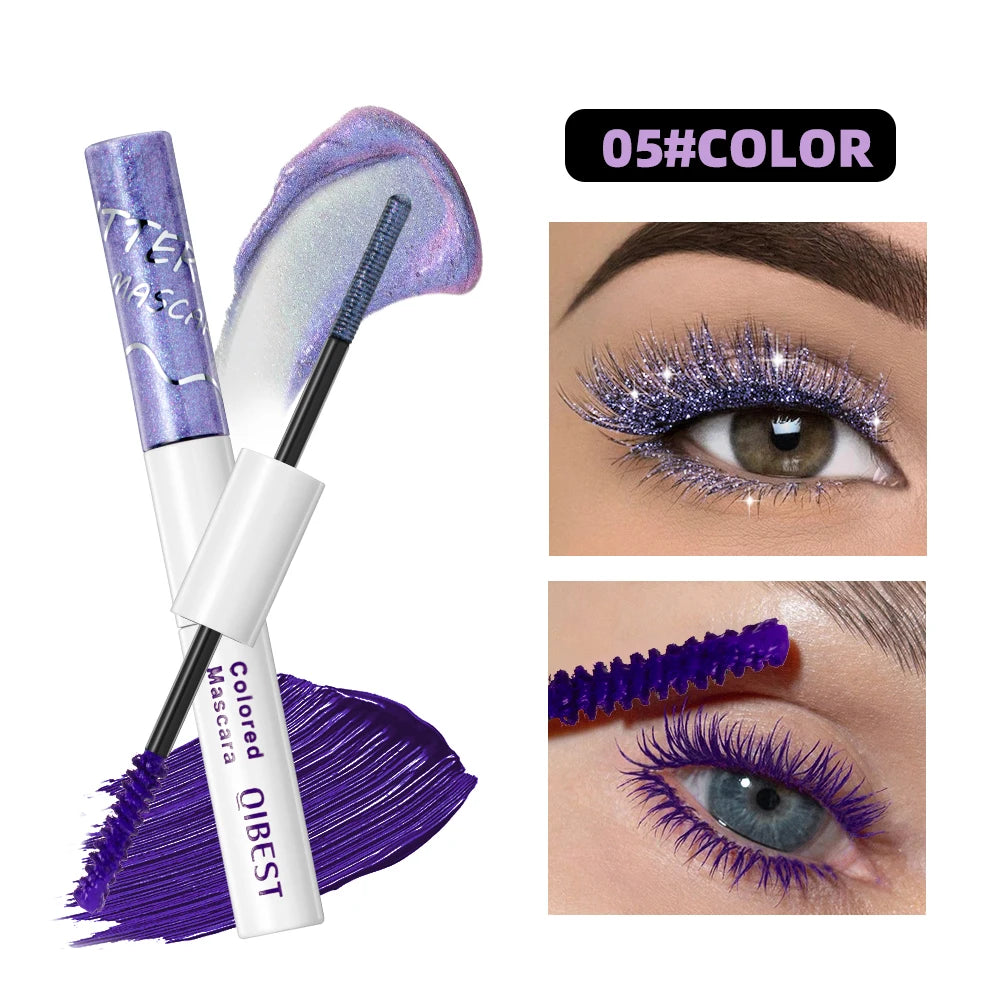 QIBEST Double Head Diamond Glitter Mascara Lasting Colored Mascara Eyelashes Pink Blue Green Red Brown Voluminous Mascara Rimel