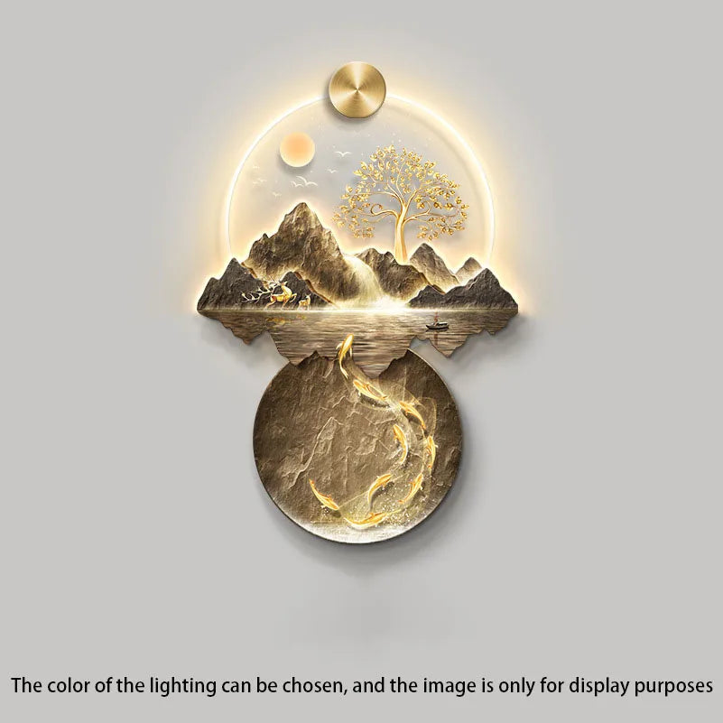 Background Landscape Painting Wall Lamp Chinese Creative Living Room LED Decor Light Corridor Remote Control Lighting Wall Lamps