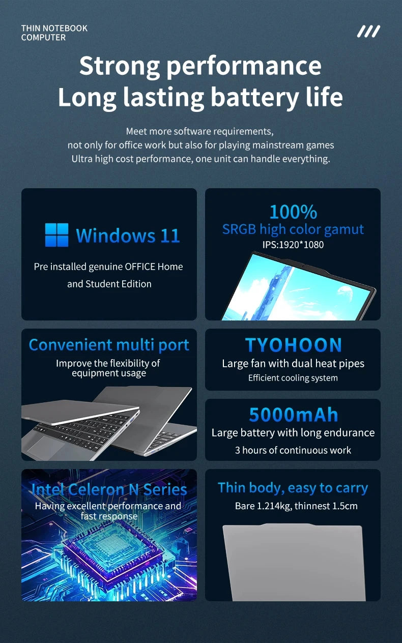 14.1 Inch Laptop Intel Notebook N5095 IPS 1920*1080 2*DDR4 32GB M.2 SSD PCIE WIFI5 BT4.2 Lightweight Business Computer Notebook