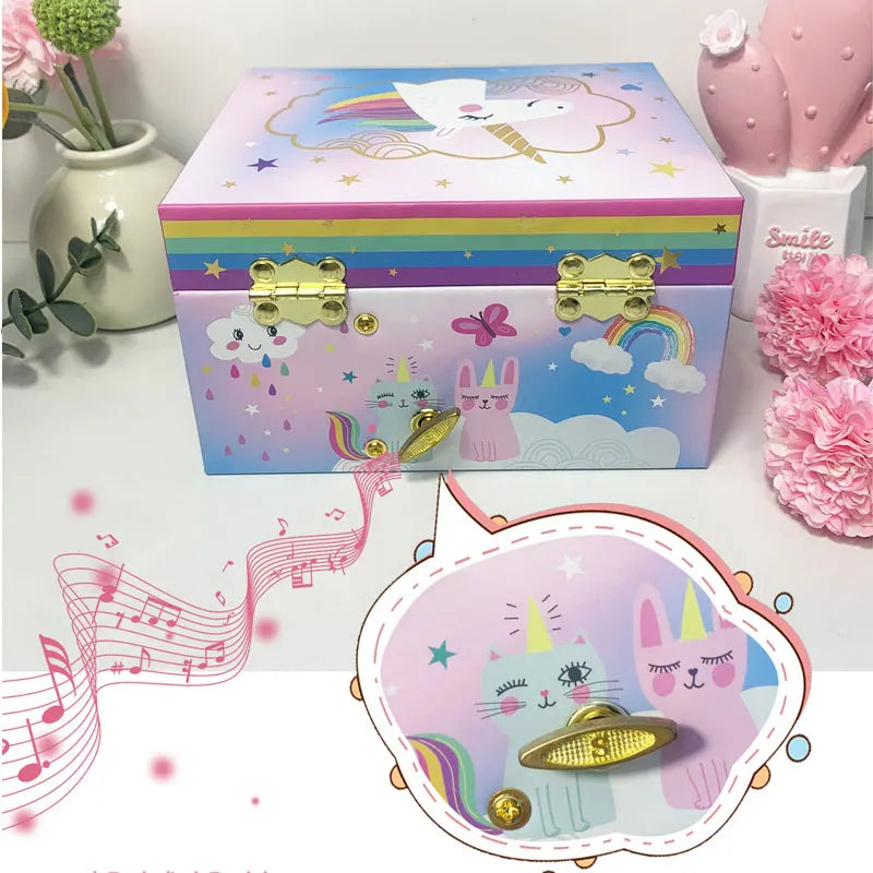 Unicorn Clockwork Music Box Jewelry Storage Box Desk Organizer Cute Little Girl Gift Ring/Necklace/Bracelet/Earring Storage Case