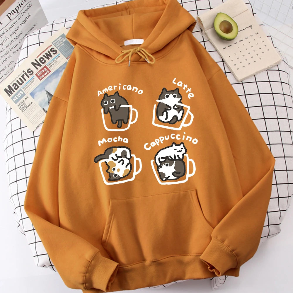 Five Little Cats Playing In The Cup Hoodies Male Street Harajuku Sweatshirt Holiday Daily Hoody Fashion Popular Clothing